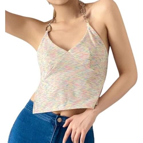 Female Camisole Colorful V-Neck Sleeveless Pullover Halter Tops Off Shoulder Vest for Summer Fall S/M/L