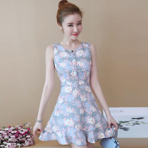 2021 fashion new dress female summer Korean temperament lady slim short sleeve temperament printing casual dress