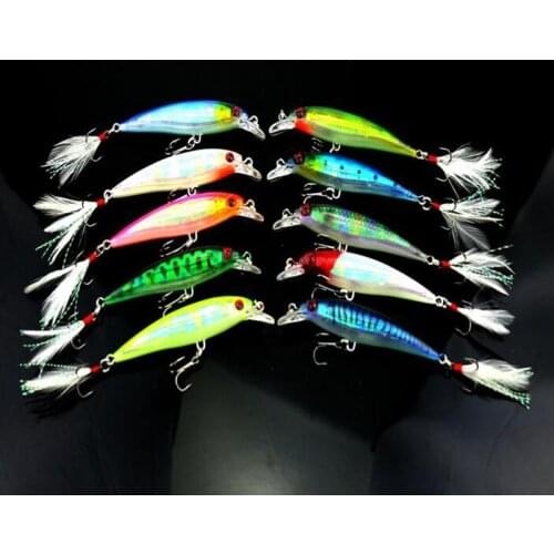 10pcs 9cm 8g Fishing Lure hard bait fish artificial baits Minnow fishing wobbler Feather bait japan pesca