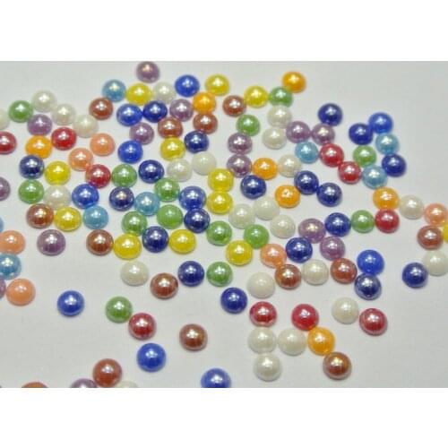 1000 Mixed Color Luater AB Round Flatback Glass Cabochon Half Pearl 4mm