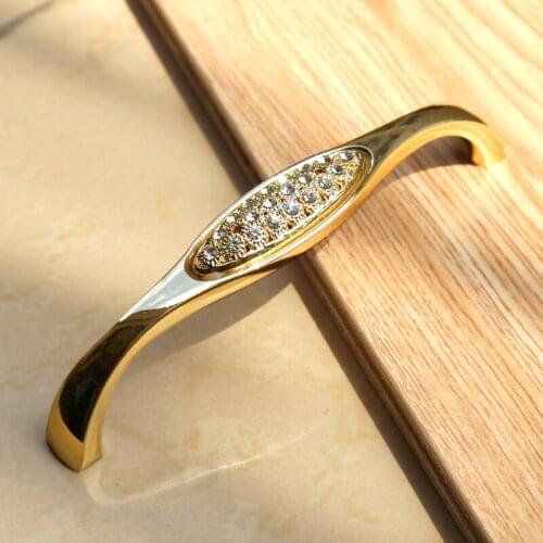 128mm Fashion deluxe 24k Gold Villa furniture decoration handle Rhine stone wine cabinet wardrobe cupboard door handles pulls 5"