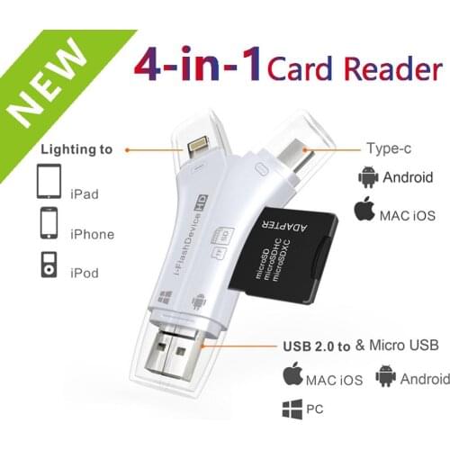 4in1 Card Reader usb-C Micro USB MicroSD Adapter for Android ipad/iphone 7 8 X plus 6s5s Macbook OTG TF SD Cardreader Y Reader