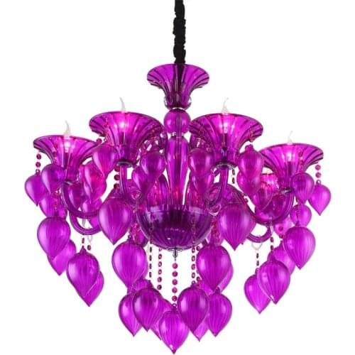 6 Heads/8 Heads Purple/Red/Blue Peach Crystal Lamp Dining Room Princess Girl Bedroom Living Room Hotel Chandelier Lamps