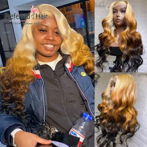 Preferred 613 Blonde Ombre Lace Front Wig Pre Plucked Highlight Wig Brazilian Remy Lace Front Human Hair Wigs for Black Women