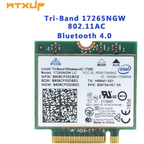 802.11ac 802.11ad for Intel Wireless-AC 17265 17265NGW Tri Band 4.7Gbps NGFF WiFi + Bluetooth BT 4.0 Wireless Card