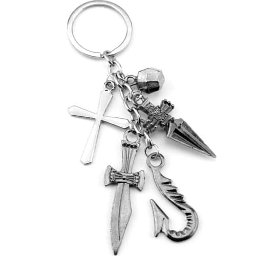 Anime Hunter X Hunter Cosplay Keychian Trinket Kurapika Rat Weapon Key Rings Llaveros Cross Keyfob Gift