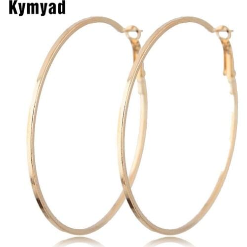 Kymyad 6mm Large Hoop Earrings Big Smooth Circle Earrings Basketball Brincos Celebrity Brand Hoop Earrings for Women Jewelry