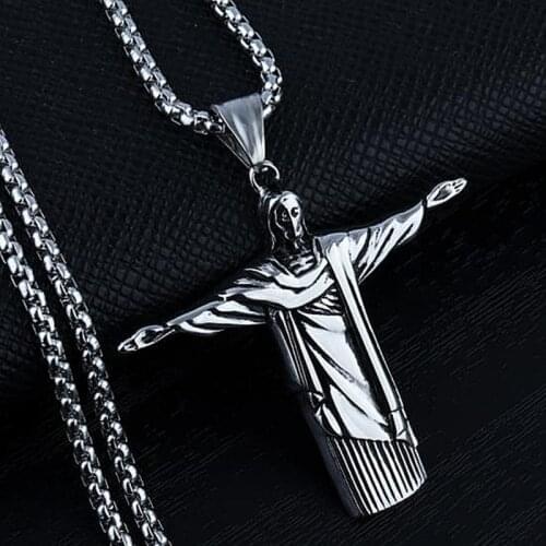 HNSP Hip hop rock Jesus Cross Pendant Necklace for men male Stainless steel chain