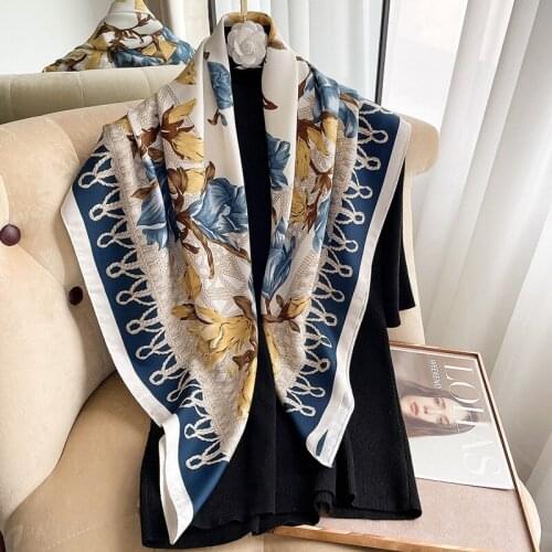 90x90cm Spring Autumn Lady Beach Silk Scarf New Style Headscarf Women Fashion Square shawl wrap Luxury foulard bandanna muffler