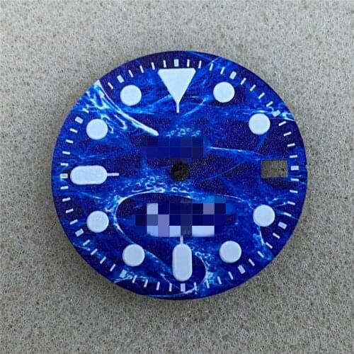 For NH35/NH36/4R36 Watch Movement Modification Part 28.5MM Blue Watch Dial Green Luminous Replacement Watch Dial