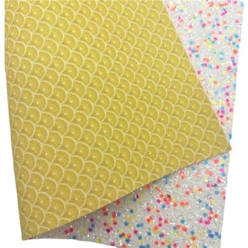 Double Sides Chunky Glitter Leather with Kiwi Printed Felt Backing Glitter Sheets For Bows Earrings DIY A4 SIZE 6S60C