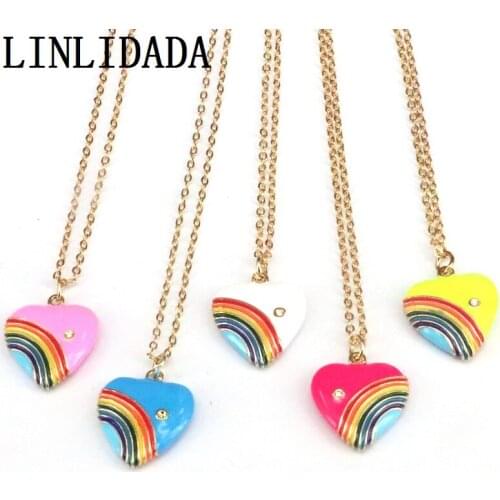 5Pcs Enamel heart charm pendant Gold Color Link Chain Choker Necklace for Women Gift