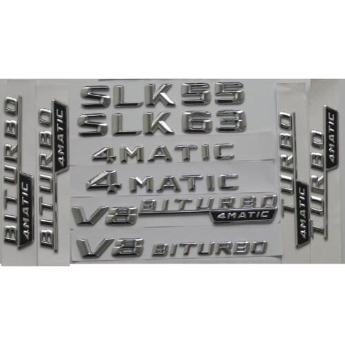 Chrome Shiny Silver Car Trunk Rear Number Letters Words Badge Emblem Emblems Sticker for Mercedes Benz SLK55 SLK63 AMG 4MATIC