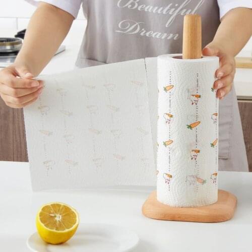 Kitchen paper towel rack beech wood roll paper holder kitchen free perforated cling film wipes vertical shelf storage rack