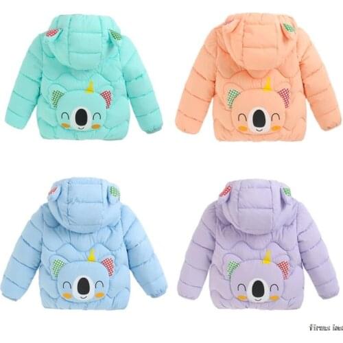 Autumn Winter Baby Girl Coats Jackets Girl Print Warm Sports Cartoon Jacket Infant Outerwear Cotton Hooded Coats For Ladies Down
