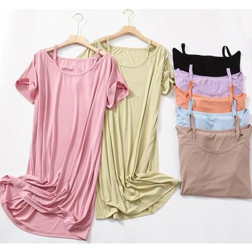 Fdfklak 2021 Summer New Spaghetti Design Sleepdress Modal Lingerie Sleeping Dress Loose Home Nighty Sexy Sleepwear