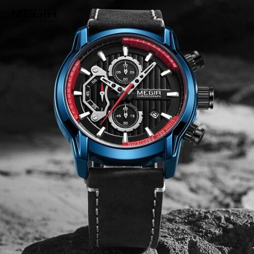 MEGIR Mens Chronograph Watches Luxury Quartz Watch Man Military Sports Waterproof Wristwatch Relogios Masculino Clock Blue 2104