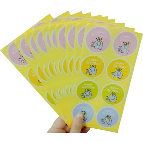 160pcs/pack Round elephant Happy Birthday Sealing Sticker Cake Packaging Sealing Label Kraft Sticker Baking DIY Gift Stickers
