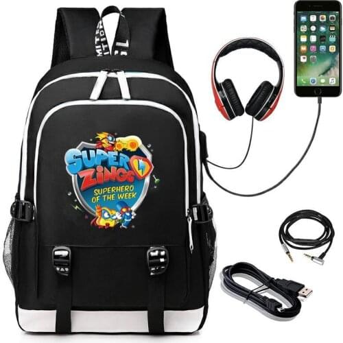 New Geams SUPER ZINGS School Bag Printing Backpack USB Charging Laptop Backpack Canvas Travel Bags Teenager Mochila Feminina
