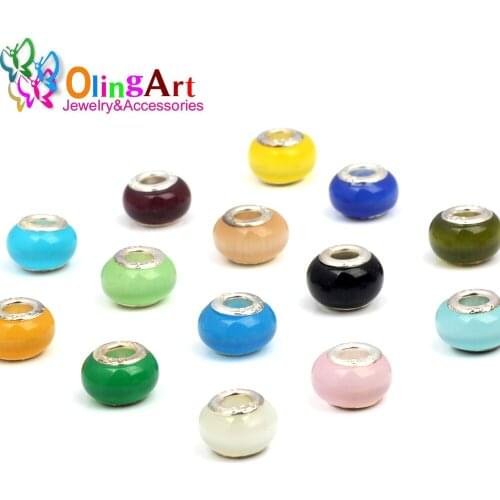 OlingArt 15x10mm 8 Pcs/Lot 16 colors Cats eye multicolor Big Hole European Beads DIY Bracelet Necklaces Jewelry making 2019 New