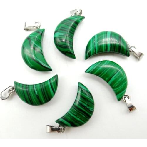 Wholesale 50pcs high quality Natural stone Moon malachite Pendants For DIY necklace Jewelry Making pendant Accessories