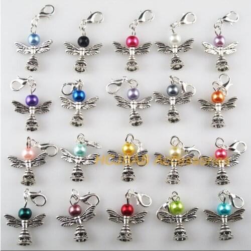 20 New Angel 20mm Charms Mixed Ball Glass Tibetan Silver Plated Lotus Retro With Lobster Claw Clasps