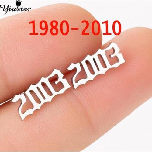 Stainless Steel Earing Year Number Stud Earrings For Women Male Custom Year 1980 1989 1994 1999 Birthday Gift From 1980 To 2010