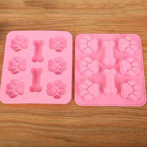 Pink Dog Bone Cake Mold 2 in 1 Silicone Kitchen Supplies DIY Baking Tools Dog Footprint Shape Mould 1Pcs