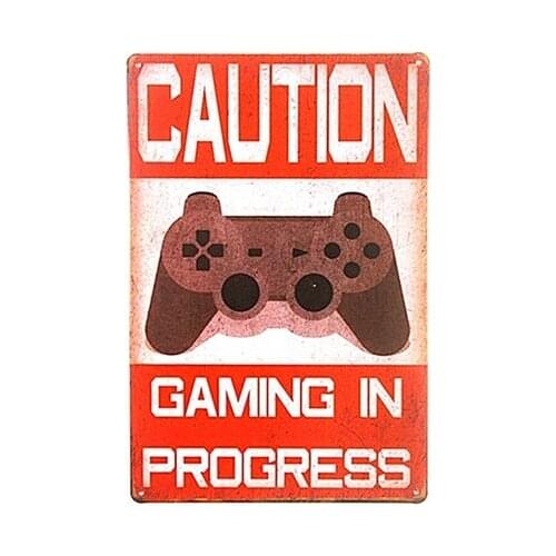 Generic Caution Gaming In Progress Vintage Metal Plates Cafe Bar Pub Club Home Wall Decor Tin Signs Retro Plaque Gift For Kids
