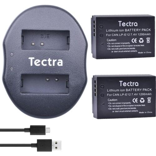 Tectra 2PCS LP-E12 LP E12 LPE12 Li-ion Camera Bateria + USB Dual Charger for Canon EOS M10 M2 M100 100D Rebel SL1 Kiss X7