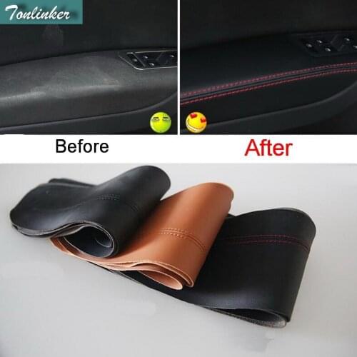 Tonlinker for Volkswagen GOLF MK7 Door Armrests Anti-dirty Holster Cover Stickers 8 PCS Car Styling PU Leather Cover stickers