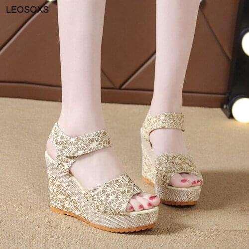 Summer Shoes For Women 2021 New Slope Heel Fish Mouth Sandals Casual Muffin Thick Soled High Heel Velcro Womens Shoes