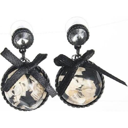 New Retro Wild Black Square Stone Bow Earrings Women Accessories Boucles D'oreilles Pour Les Femmes Statement Earrings Brincos