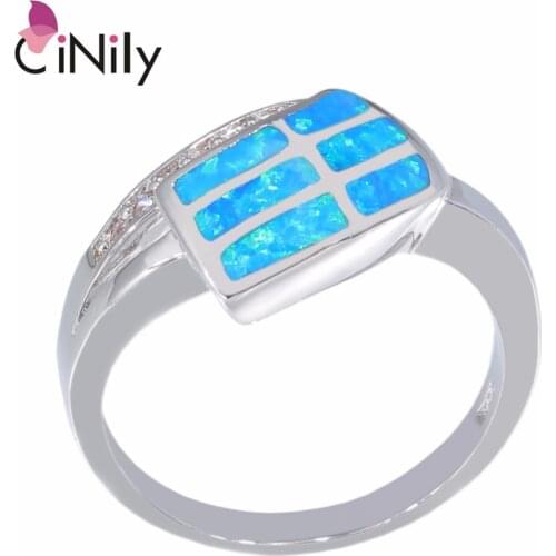 CiNily Created Blue Fire Opal Cubic Zirconia Silver Plated Wholesale for Women Jewelry Wedding Engagement Ring Size 6-9 OJ9304