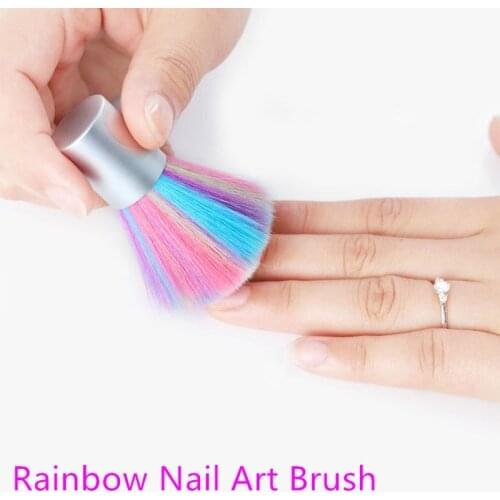 1Pcs 6.2*4.5cm Portable Rainbow Color Nail Art Brush Nail Dust Brush Nail Cleaning UV Gel Nail Brush Nail Care Manicure Tools
