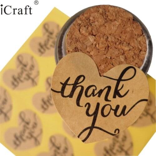 102pcs Heart Shape Thank You Kraft Seal Sticker Scrapbooking Paper Label Sealing Sticker DIY Adhesive Kids Stationery Stickers