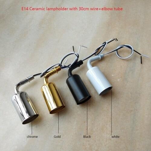 4pcs/lot E14 Ceramic Lamp holder with 30cm wire+metal cup+M10 elbow tube/pipe ceiling lamp lighting accessories