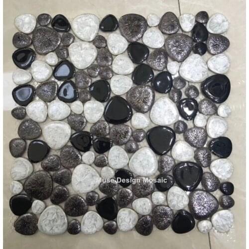 Black White Ceramic Pebble Mosaic Tile kitchen wallpaper bathroom swimming pool shower floor fireplace TV backgroud wall tiles