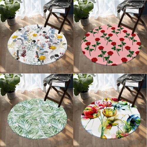 Flower leaves bedroom decor circle rug bed room furniture living room decoration room decoration teenager girls room rug rugs