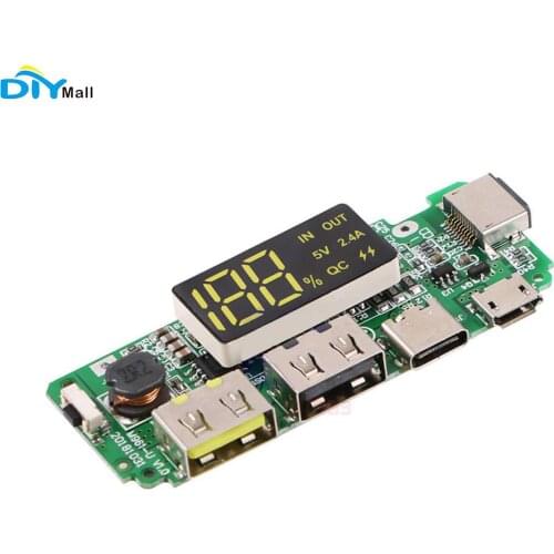 Dual USB for Lightning/Micro/Type-C USB Power Bank 18650 Charging Board 5V 2.4A Overcharge Protection LED Digital Screen Display