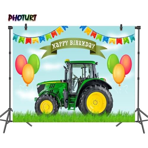 PHOTURT Tractor Theme Photography Backdrop Boy 1st Birthday Background Farm Balloon Bunting Party Decoration Banner