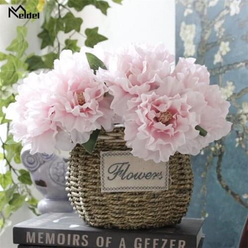 5 Heads Silk Peony Artificial Flowers Bride Holding Bouquets Fake Peony Head Wedding Party Decor Artificial Peony Flore for Home
