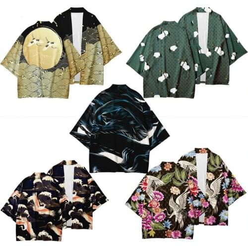 3 to 14 Years Kids Kimono Shirt Haori Yukata Crane 3D Printing Cosplay Girls Boys Streetwear samurai Kimonos Children Clothes