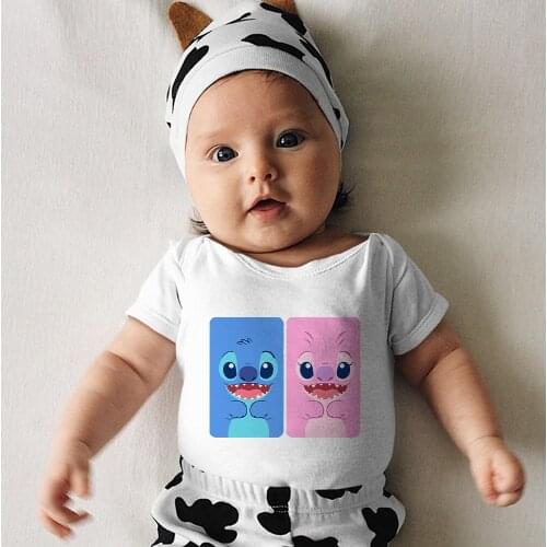 Toddler Bodysuits Lilo & Stitch Summer New Fashion Black White Baby Girl Boy Onesie 0-24M Dropship Harajuku Infant Clothes Trend