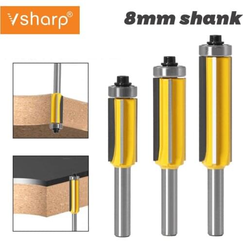 Vsharp Flush Trim Router Bits for Wood 8mm Shank Woodworking Tools Trimming Cutters with Top Bearing Endmill Milling Cutter