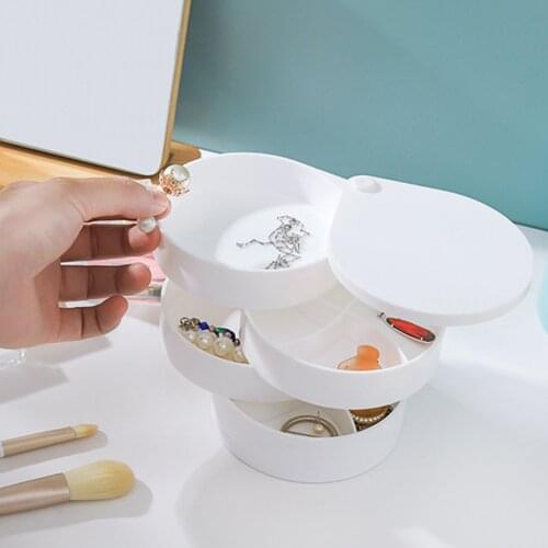 Earrings Jewelry Storage Box Creative 4 Layers Rotatable Jewelry Organizer Case Container Necklace Earrings Ring Jewelry Box