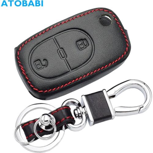 Leather Car Key Case For VW Audi A2 A3 A4 A6 Flip Remote Fob Cover 2 Buttons Folding Keychain Protector Bag Auto Accessories