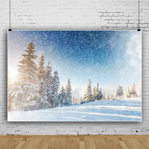 Laeacco Winter Pine Forest Falling Snow Backdrop For Photography Nature View Light Bokeh Child Photocall Banner Photo Background