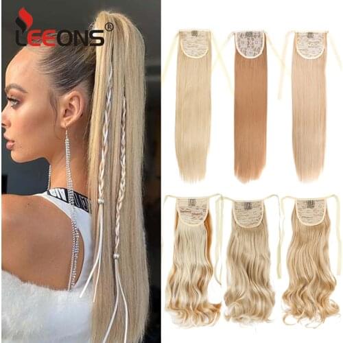 Leeons Wrap Around Straight Ponytail Extension Clip In Long 20 Inch Straight Hair Ponytail For Women Synthetic Hairpiece