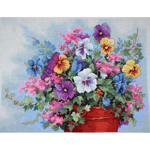 COTTON Free Delivery Top Quality Lovely Counted Cross Stitch Kit Pansy Profusion Colorful Flowers Flower dim